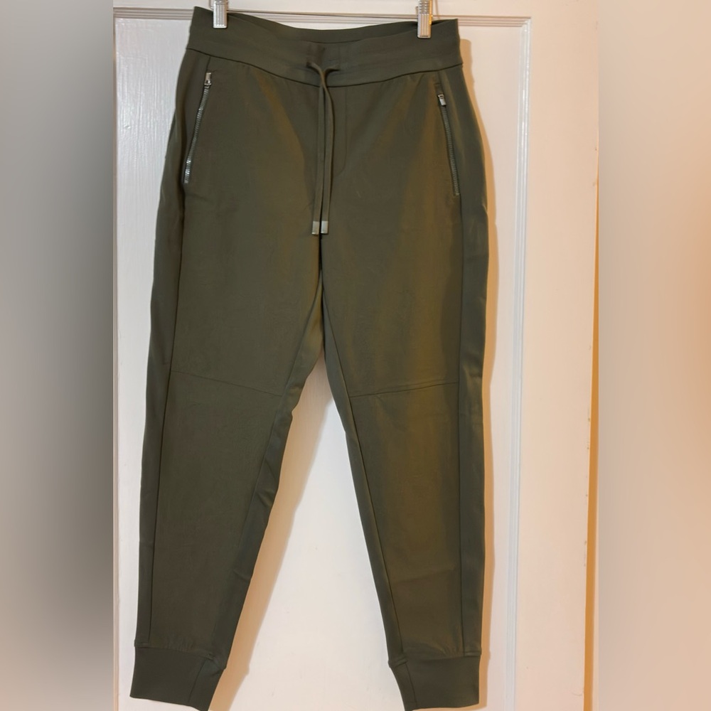 Athleta Jogger Pants  Olive Green Women Size 6 Zip Pockets Drawstring Waist